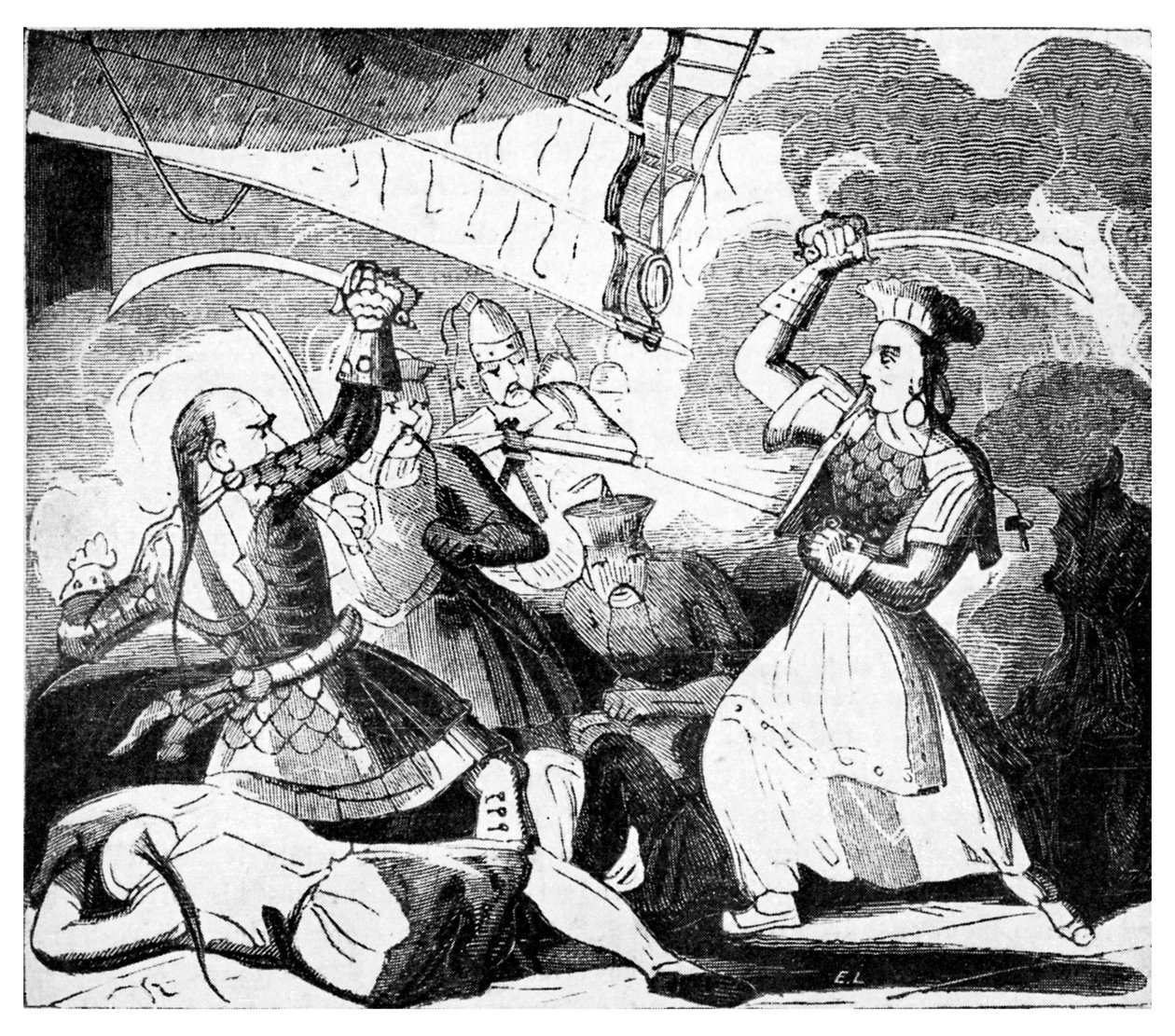 Mrs Ching mit einem Schwert, ca. 1810 (Gravur) von Unbekannter Künstler