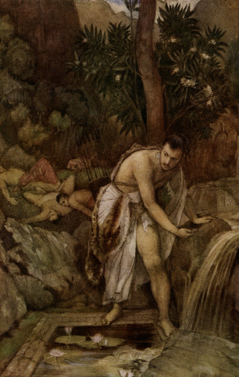 Nakula am vergifteten See, Hindu-Mythos (Postkarte) von Unbekannter Künstler