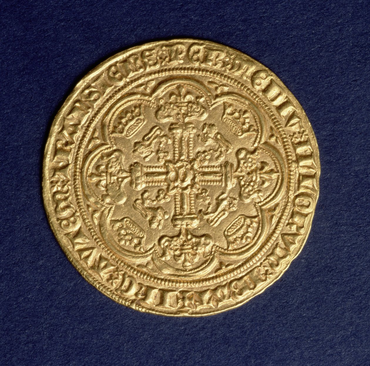 Noble von Edward III. (1312-77) Rückseite zeigt ein Kreuzmuster, Calais-Münze, eingeführt 1344 von Unbekannt