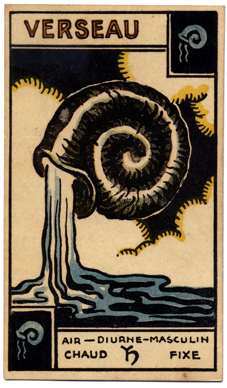 Paranormal. Astrologie. Wassermann (der Wasserträger). Astrologische Karte aus: Le Tarot Astrologique, von Georges Muchery, Frankreich von Unbekannter Künstler