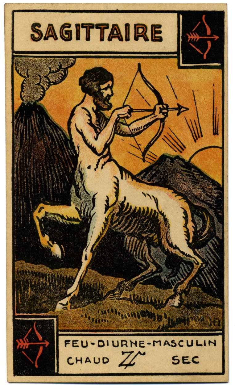Paranormal. Astrologie. Schütze (der Bogenschütze). Astrologische Karte aus: Le Tarot Astrologique, von Georges Muchery, Frankreich von Unbekannter Künstler