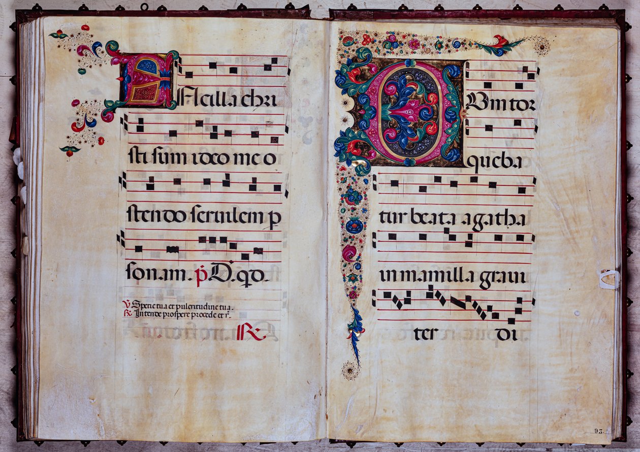 Piccolomini-Bibliothek: Chorbuch, cod.12.N, ff. 92v-93r mit „Blattinitiale“ von Unbekannter Künstler