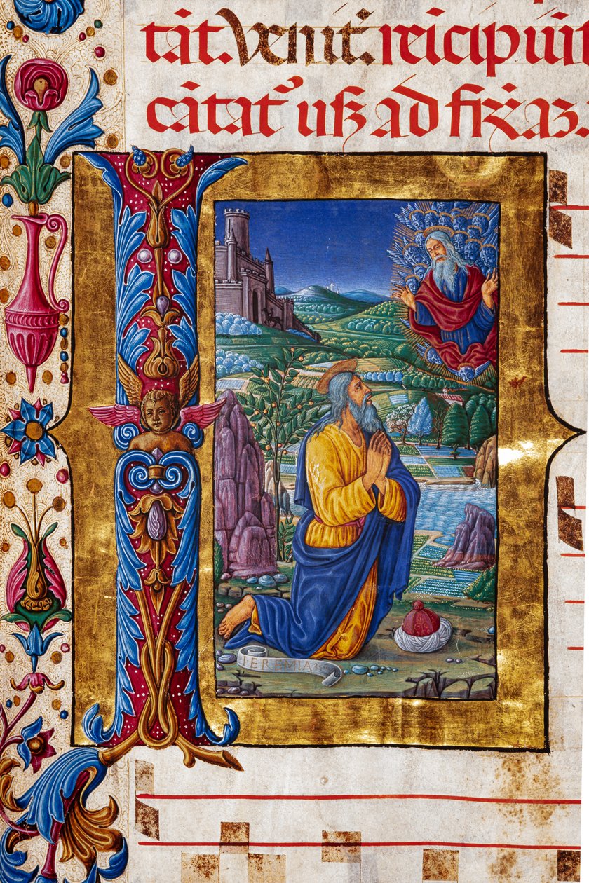 Piccolomini-Bibliothek: Chorbuch, cod. 7.G, ff. 40v mit „Vision des Jeremias“, von Guidoccio Cozzarelli (Detail) von Unbekannter Künstler