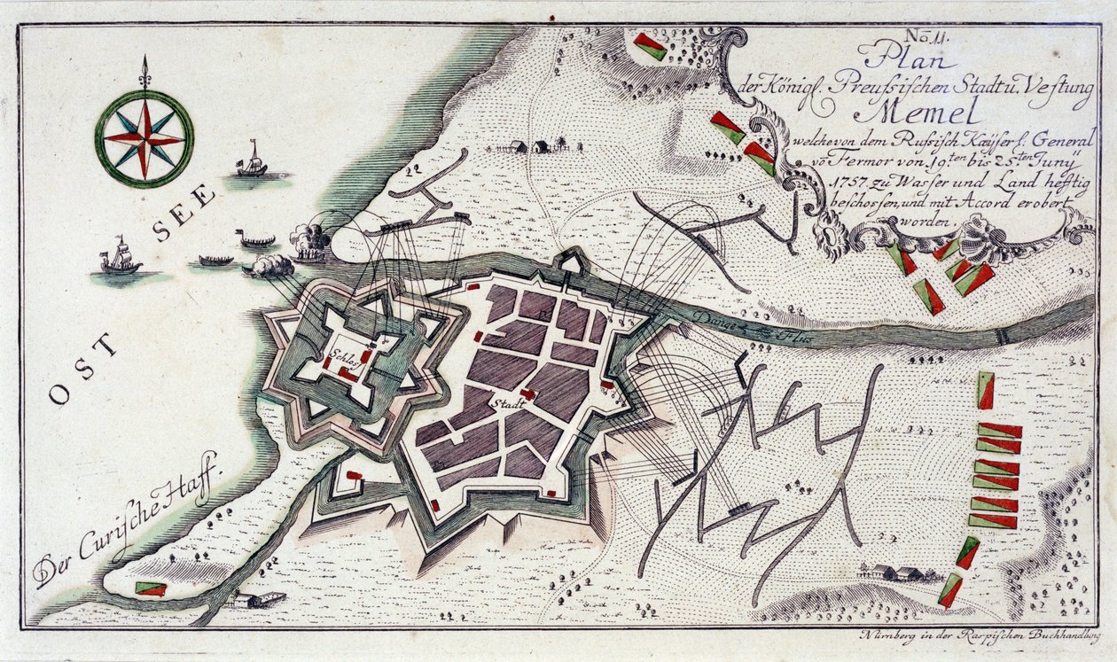 Plan von Memel während der Kapitulation der Stadt, 27. Juni bis 5. Juli 1757 von Unbekannter Künstler