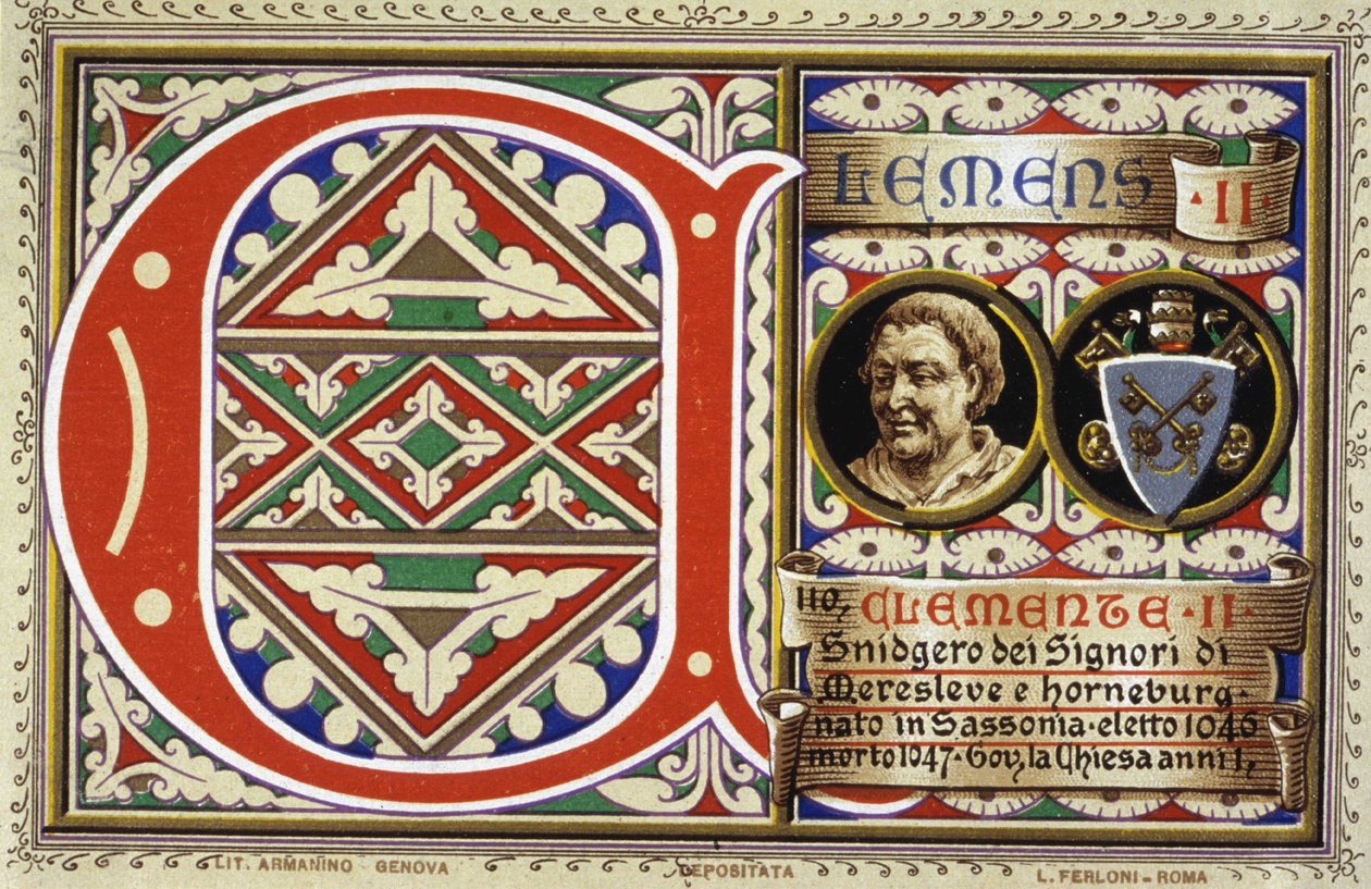 Papst Clemens II. (1046-1047). Chromolithographie von 1903 von Unbekannter Künstler