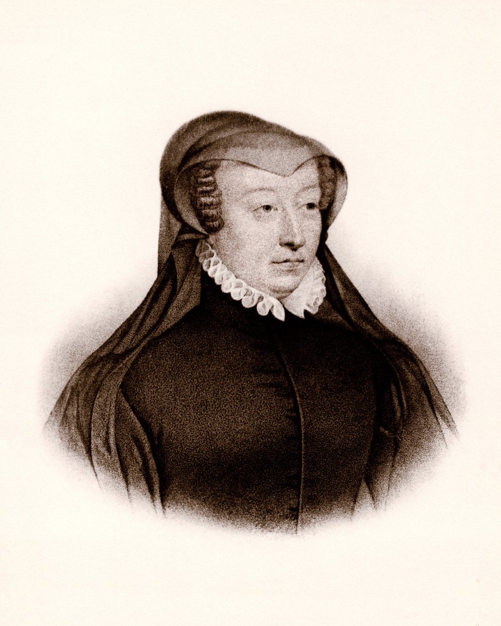 Porträt von Caterina de Medici (1519-1589). Königin von Frankreich, Gravur des 19. Jahrhunderts von Unbekannter Künstler