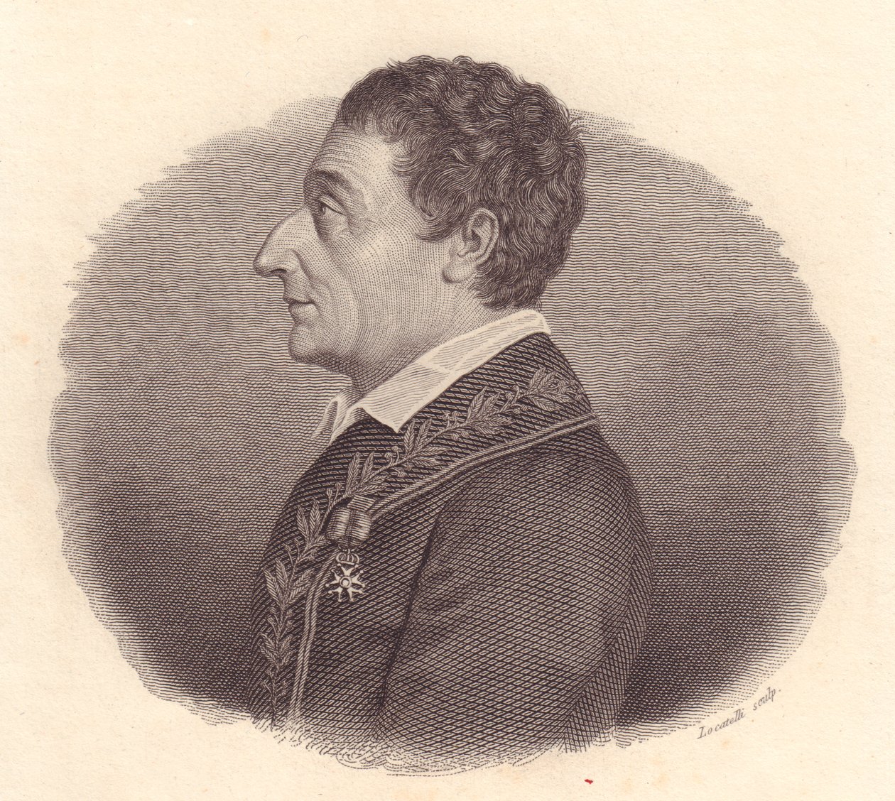 Porträt des italienischen Mathematikers und Astronomen Joseph-Louis Lagrange, oder Giuseppe Lodovico Lagrangia (1736-1813), Kupferstich von Locatelli nach einer Medaille von William M. Timlin