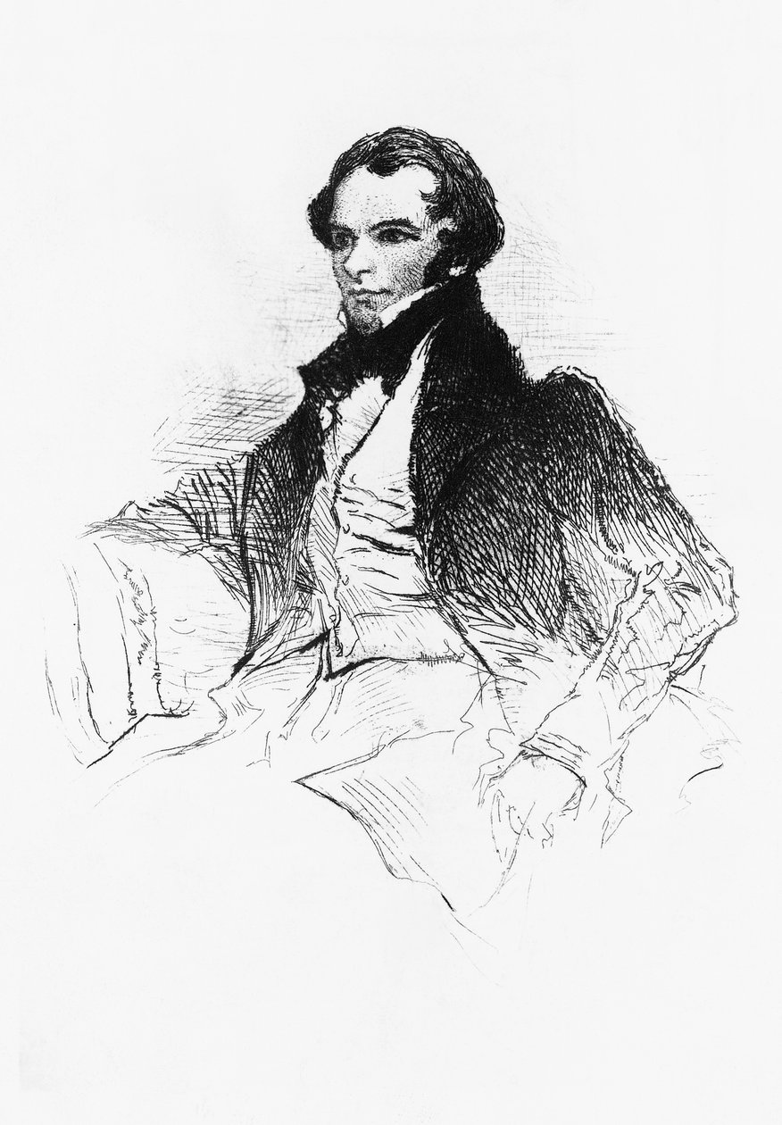 Porträt von Prosper Merimee (1803-1870), französischer Schriftsteller, Dramatiker, Historiker und Archäologe, Gravur aus Prosper Merimee, Ses portraits, ses dessins, sa bibliotheque, von Maurice Tourneux, veröffentlicht von Charavay freres von William M. Timlin