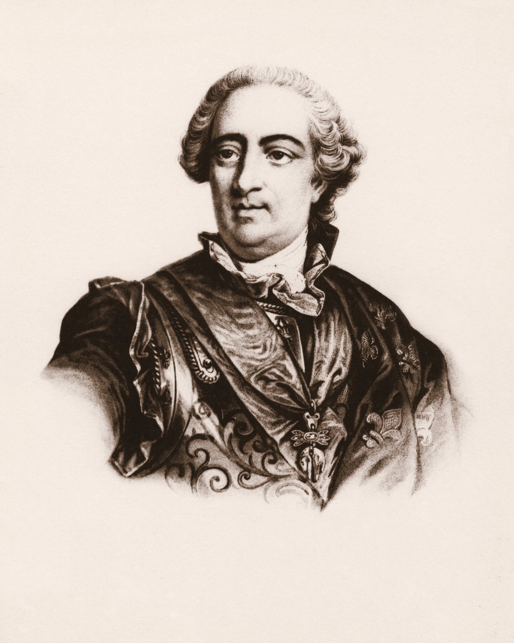 Porträt des Königs von Frankreich Louis XV (1710-1774) Gravur des 19. Jahrhunderts von Unbekannter Künstler
