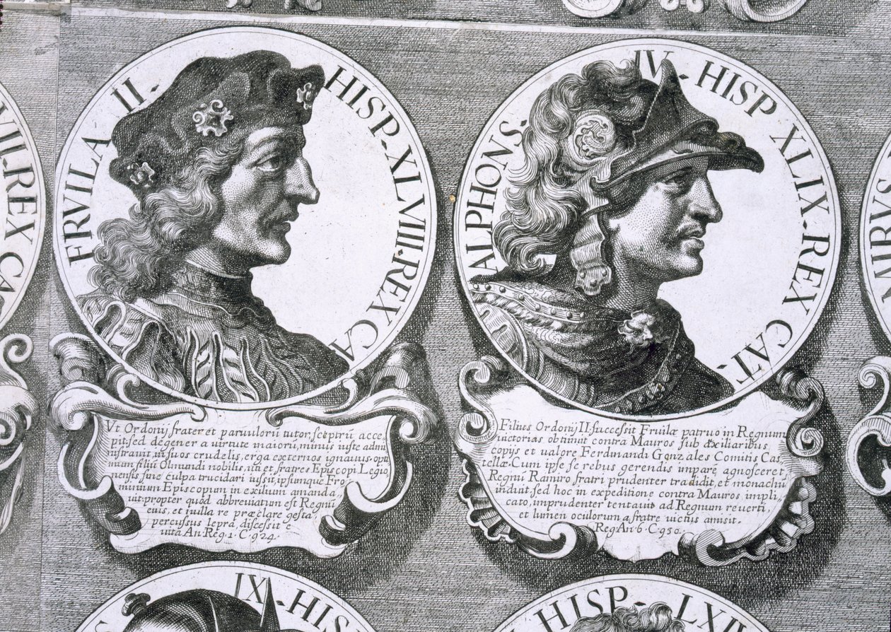 Porträts von Fruela II und Alfons IV (Lithografie) von Unbekannt
