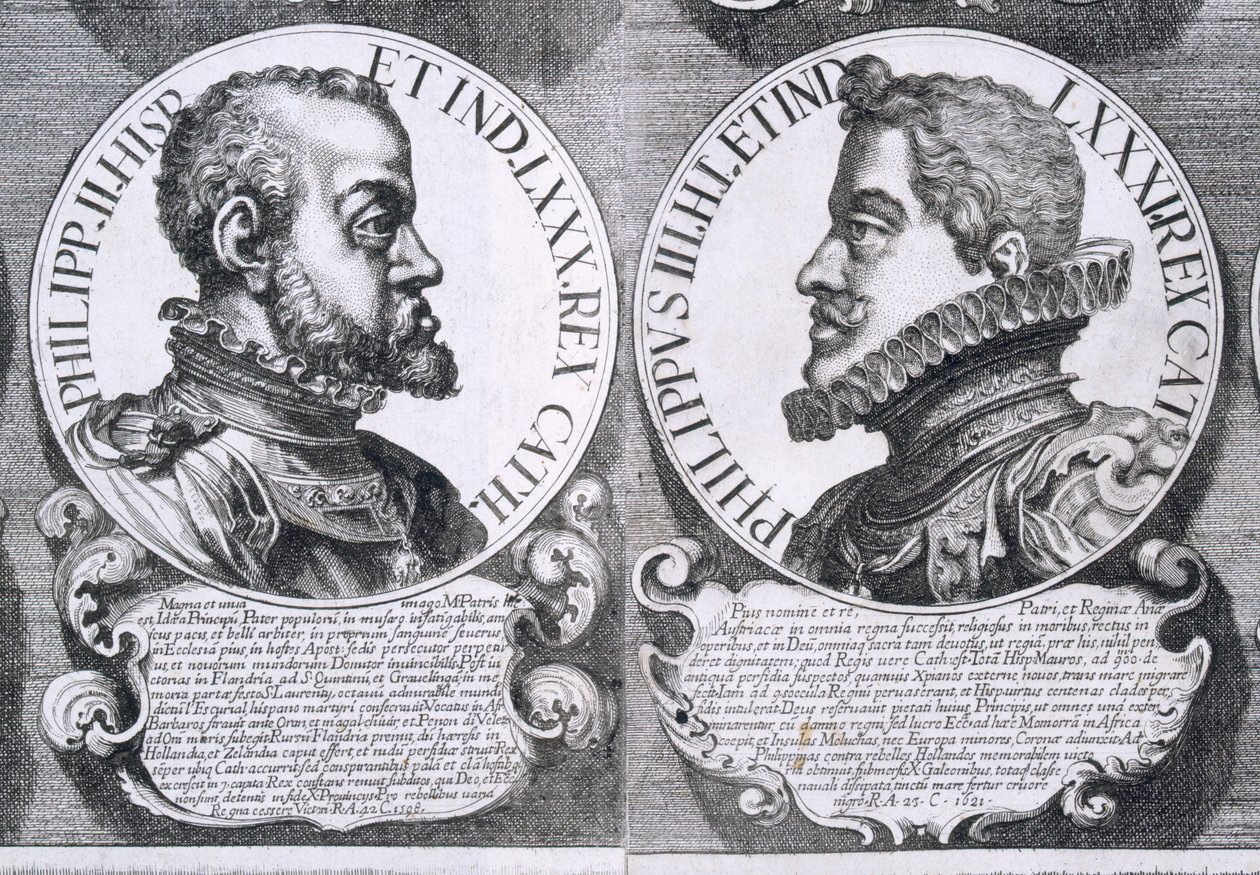 Porträts von Philipp II. und Philipp III. von Spanien (Lithografie) von Unbekannt