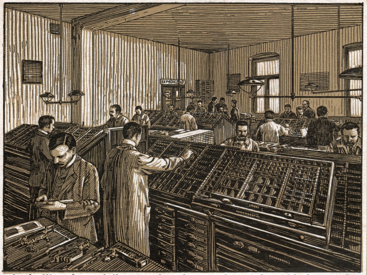Druckerei in Budapest (Gravur, ca. 1910) von Unbekannter Künstler