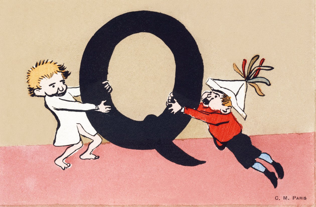 Q wie querelle - Alphabet für Kinder. C. M. Herausgeber, Paris. Handbemalte Postkarten, abgestempelt 1904. Maße: 14 x 9 cm von Unbekannt