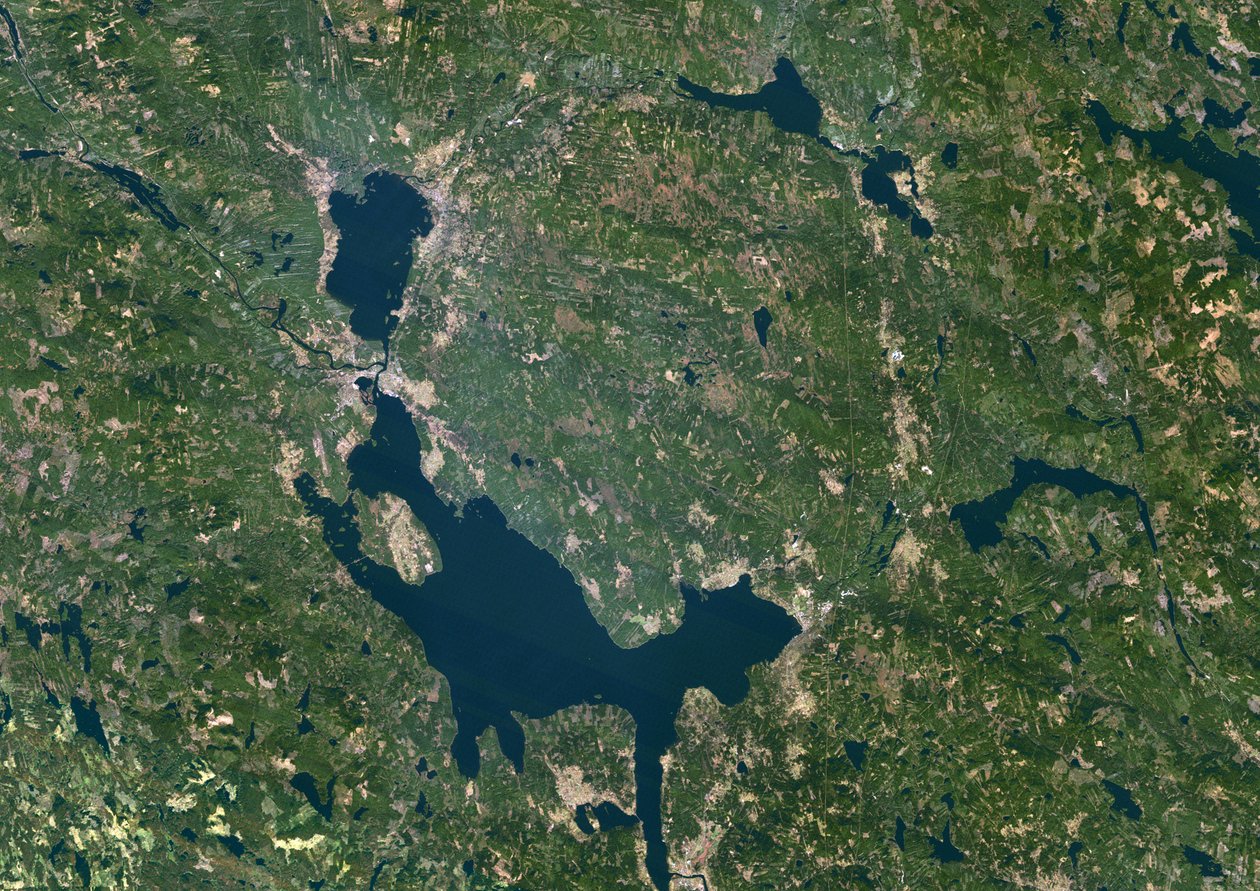 Siljan-Meteoritenkrater, Schweden, Satellitenbild in Echtfarben von Unbekannter Künstler