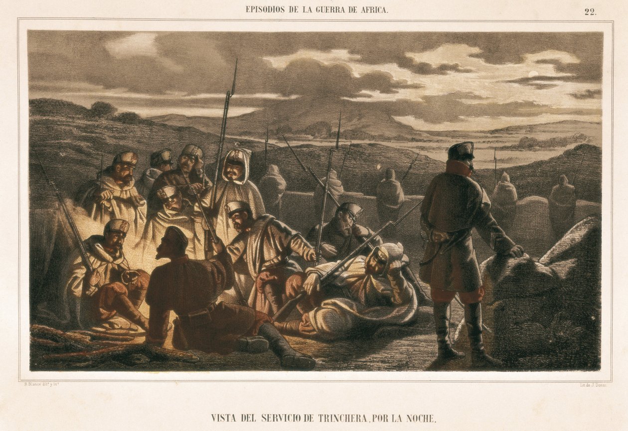 Spanien. Afrikakrieg (1859-1860). Der Grabenservice bei Nacht (Stich) von Unbekannter Künstler