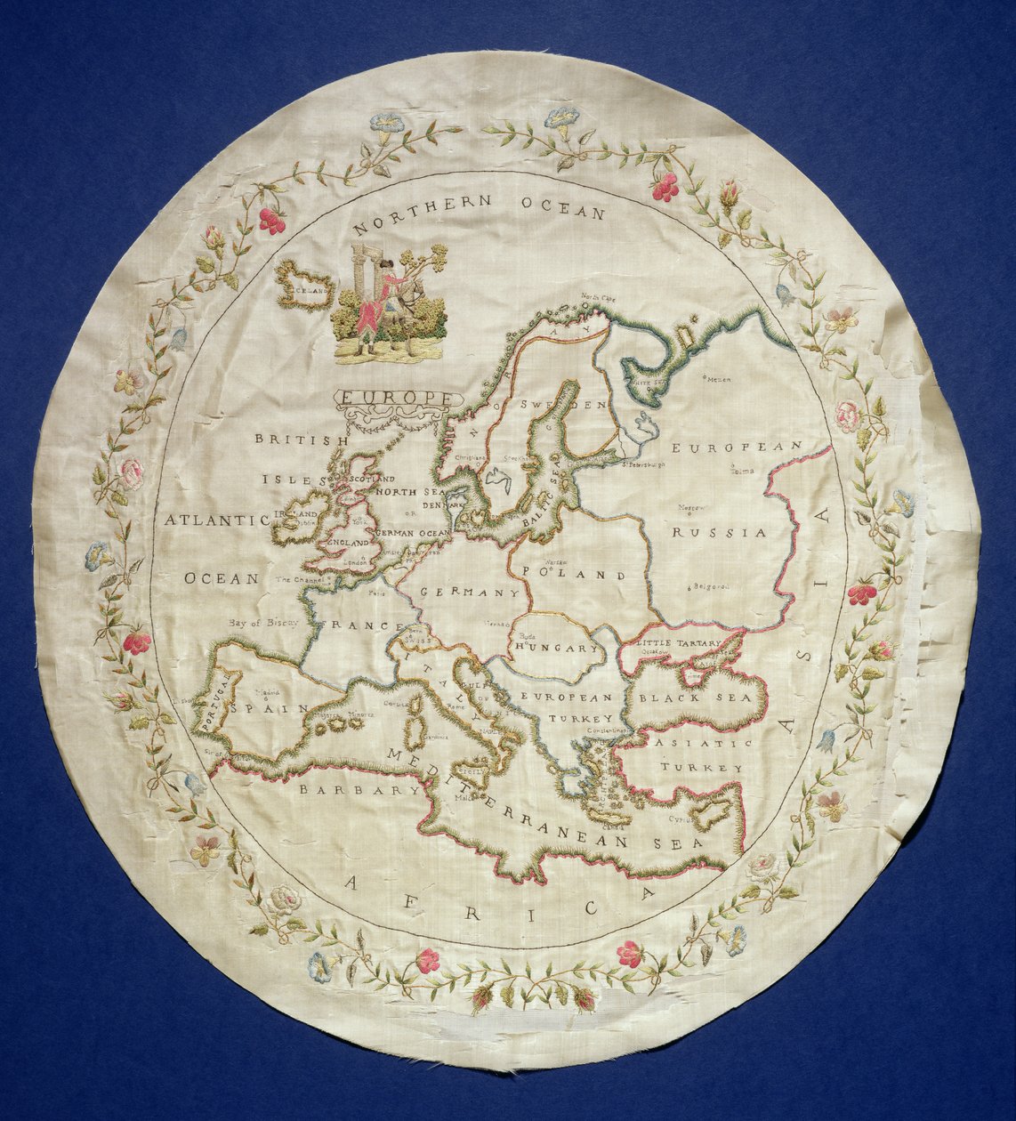T.142-1938 Stickerei mit einer Karte von Europa, Englisch, spätes 18. Jahrhundert von Unbekannt