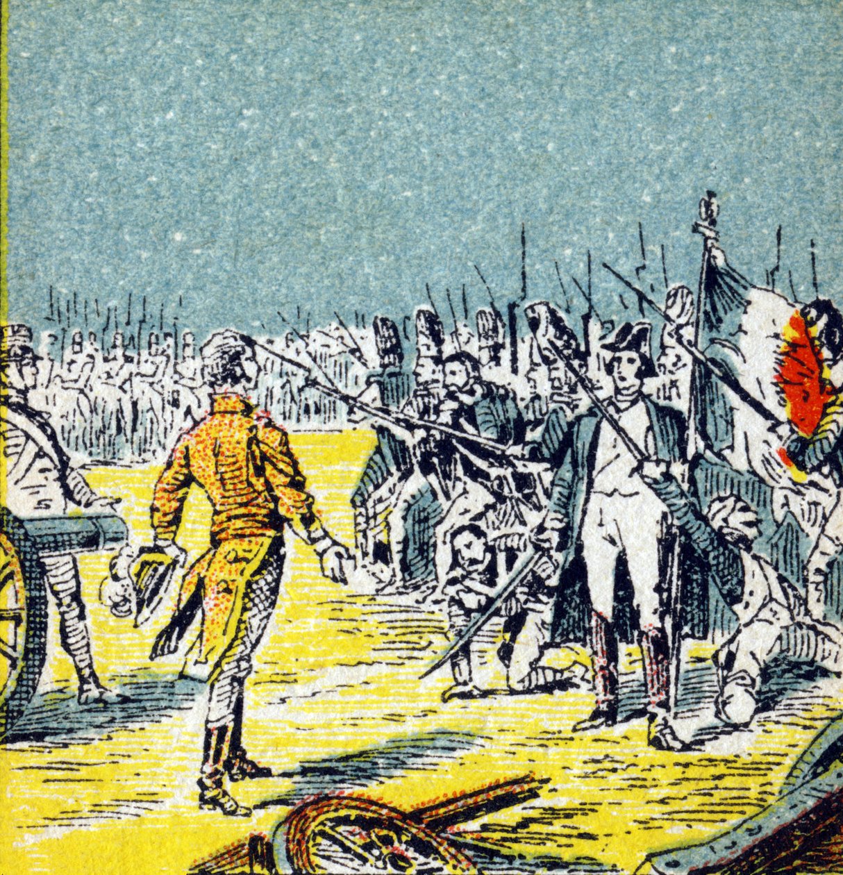 Die Hundert Tage: Niederlage von Napoleon I. Bonaparte bei Waterloo im Jahr 1815. Gravur in "Histoire de France". Serie von Werbebildern, veröffentlicht im Auftrag von Louit, 24 rue d