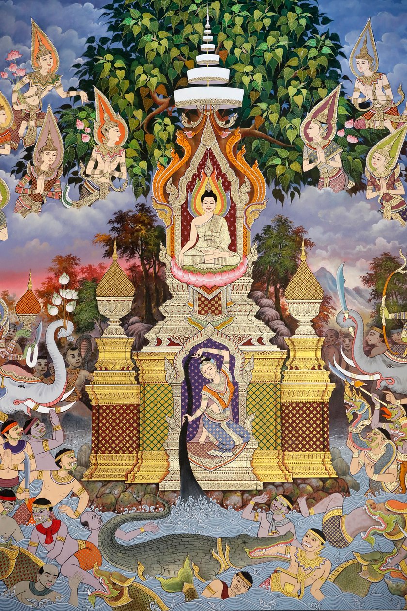 Das Leben des Buddha, Wandfresko, Wat Maniratanaram Kloster, Phnom Penh, 2022 (Foto) von Unbekannter Künstler