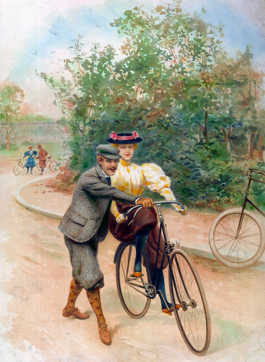 Die Fahrradstunde, Anfang des 20. Jahrhunderts von Unbekannter Künstler