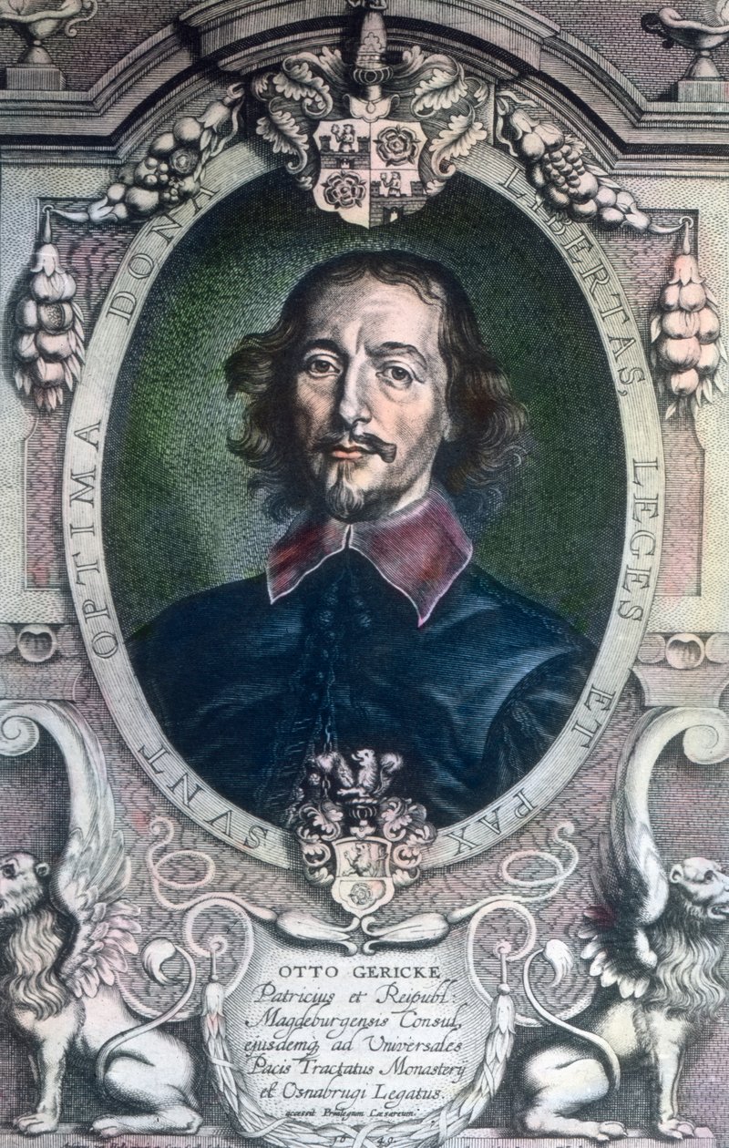 Der Bürgermeister der Stadt Magdeburg, Otto von Guericke, auch bekannt als Politiker, Jurist, Physiker und Erfinder von Unbekannter Künstler