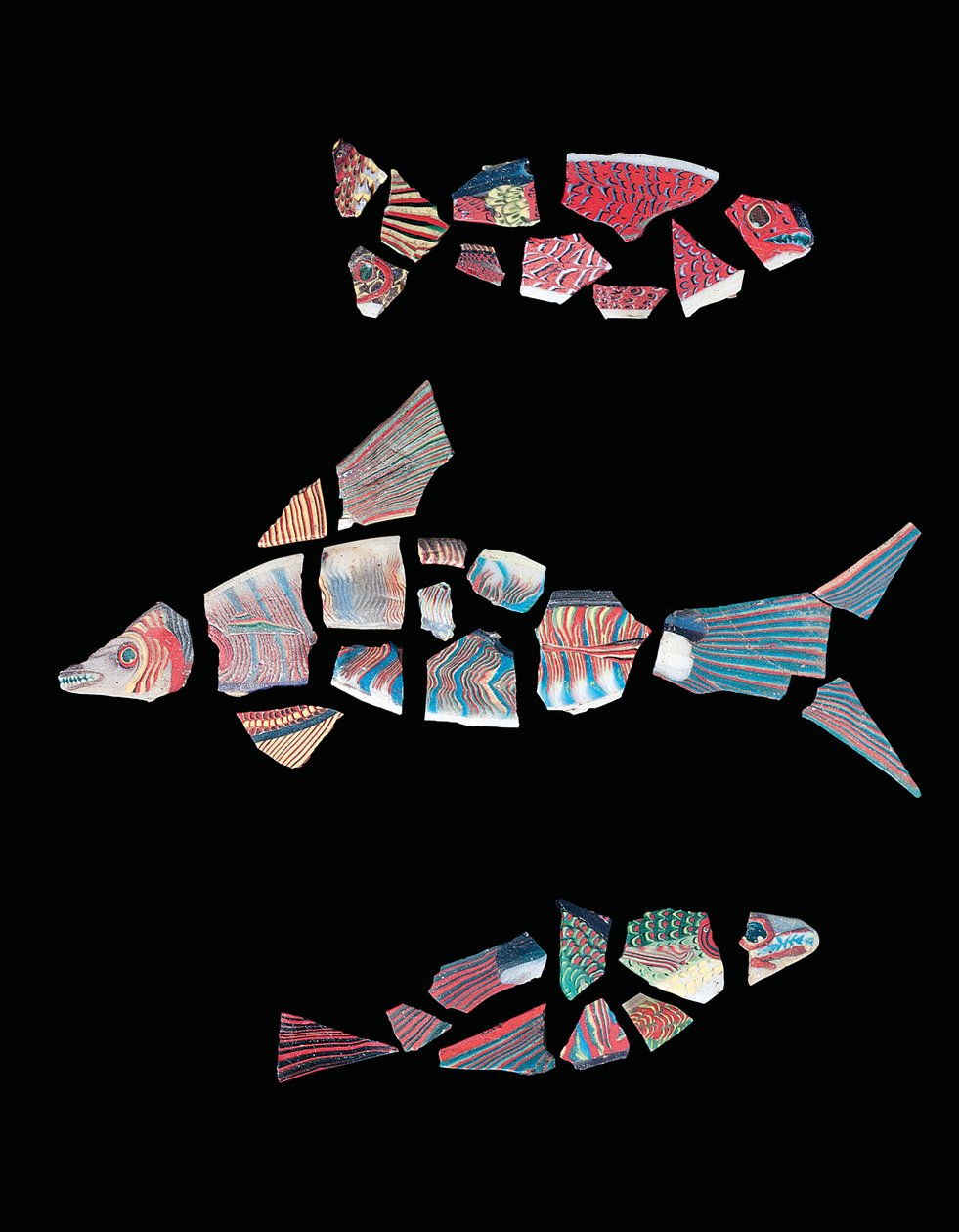 Drei Mosaik-Fischfragmente, ptolemäisch-römische Zeit, ca. 1. Jahrhundert v. Chr. - 3. Jahrhundert n. Chr. von Unbekannt
