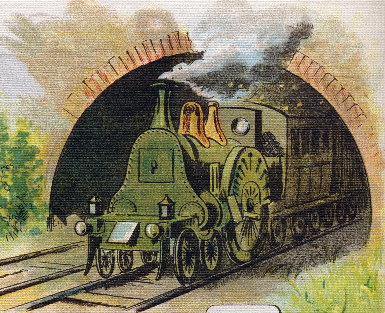Zug verlässt einen Tunnel (Illustration aus „ABC L