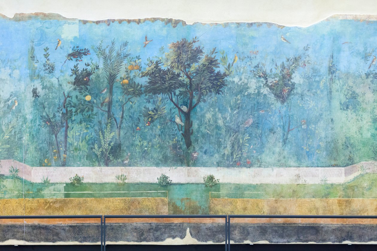 Triclinium des Hauses der Livia, Fresko, 20 - 10 v. Chr., Nationalmuseum von Rom (Museo Nazionale Romano), Rom, Italien von Unbekannter Künstler