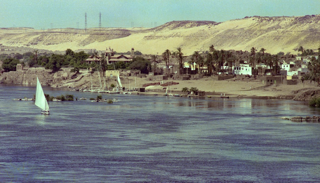 Blick auf den Nil mit Faluka-Boot, Ägypten, ca. 1979 von Unbekannter Künstler
