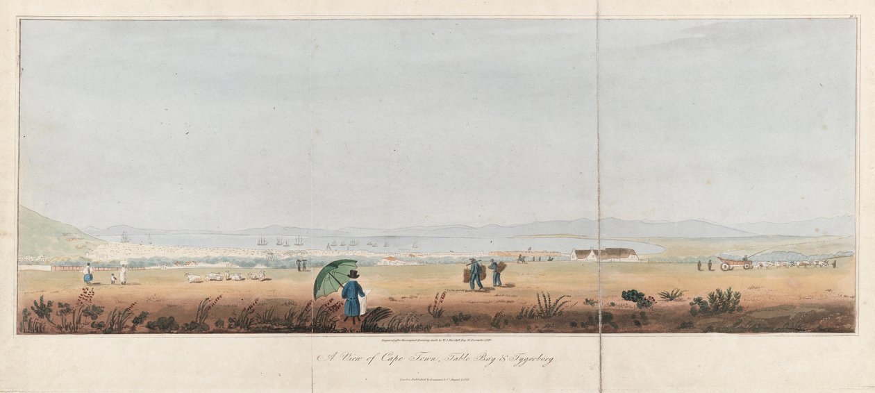 Ansicht von Kapstadt, Table Bay und den Tygerberg Hills (Südafrika). Lithographie (26,5x53,5 cm) von J.W. Burchell von Unbekannter Künstler