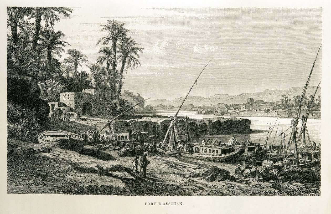Ansicht des Hafens von Assuan in Ägypten - Illustration aus dem Atlas von Ägypten von Unknown