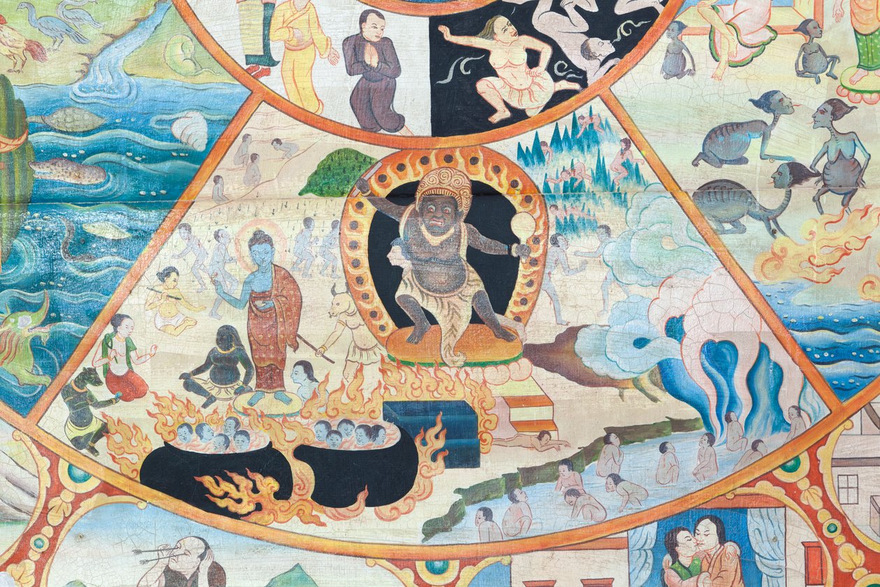 Rad des Lebens (Detail), Wandmalerei im Wat Umong, Chiang Mai, Thailand von Unbekannter Künstler