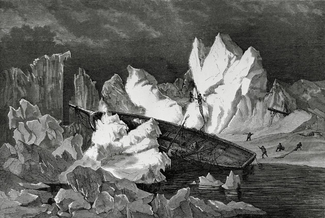Wrack der Hansa, zerquetscht vom Eis, Oktober 1869, Arktischer Ozean, Zweite Deutsche Nordpolar-Expedition von William M. Timlin