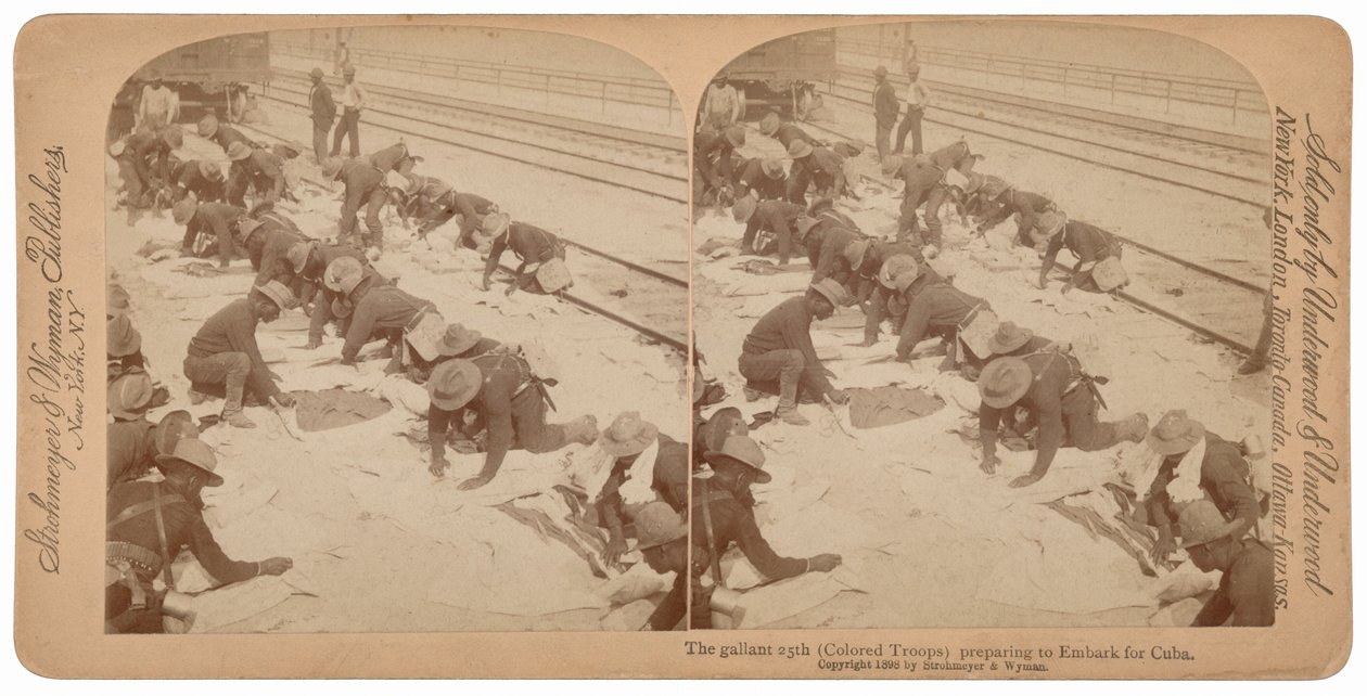 "Die tapferen 25. bereiten sich auf die Einschiffung nach Kuba vor", 1898 von Underwood & Underwood
