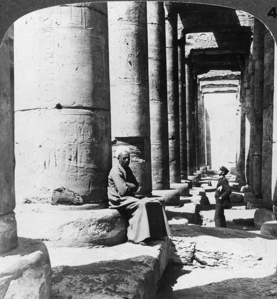 Säulen des großen Tempels von Sethos I., Abydos, Ägypten, 1905 von Underwood and Underwood