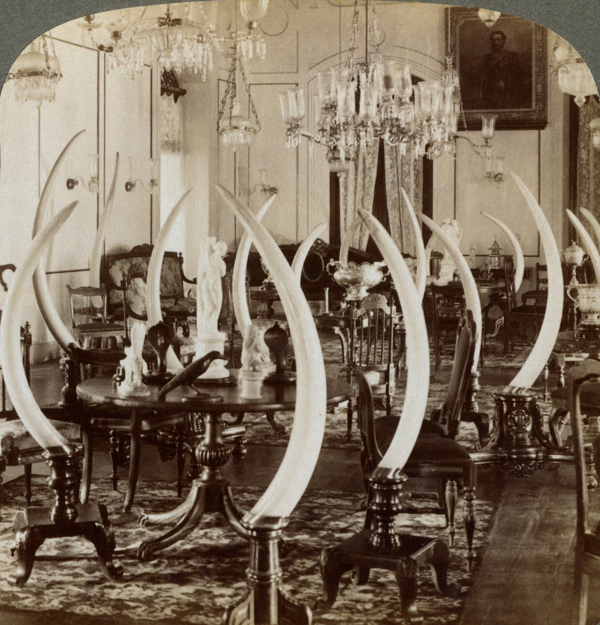 Halle der Stoßzähne, im Haus von Lady de Soysa, Bambalapitiya, Colombo, Ceylon, 1903 von Underwood and Underwood