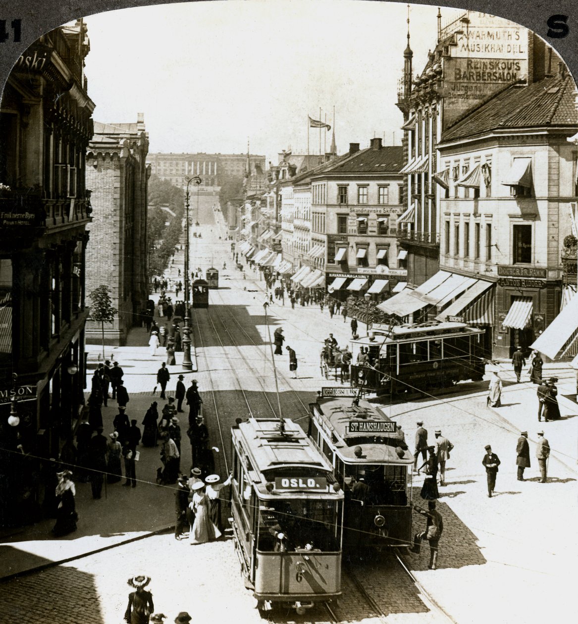 Karl Johans Straße und Königspalast, Christiania Oslo, Norwegen von Underwood and Underwood