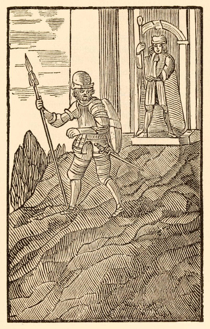 „Während Christian unter seinen frommen Freunden ist... Er ist froh mit nördlichem Stahl von Kopf bis Fuß.“ aus „Die Pilgerreise von dieser Welt zu der, die kommen wird“ von John Bunyan von Unknown