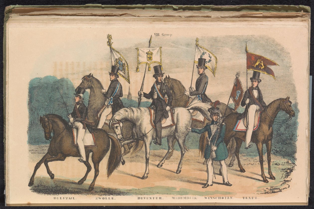 Kostüme und Fahnen der Ehrenwachen von Delfzijl, Zwolle, Deventer, Medemblik, Winschoten und Texel, 1840-1842 von Unknown