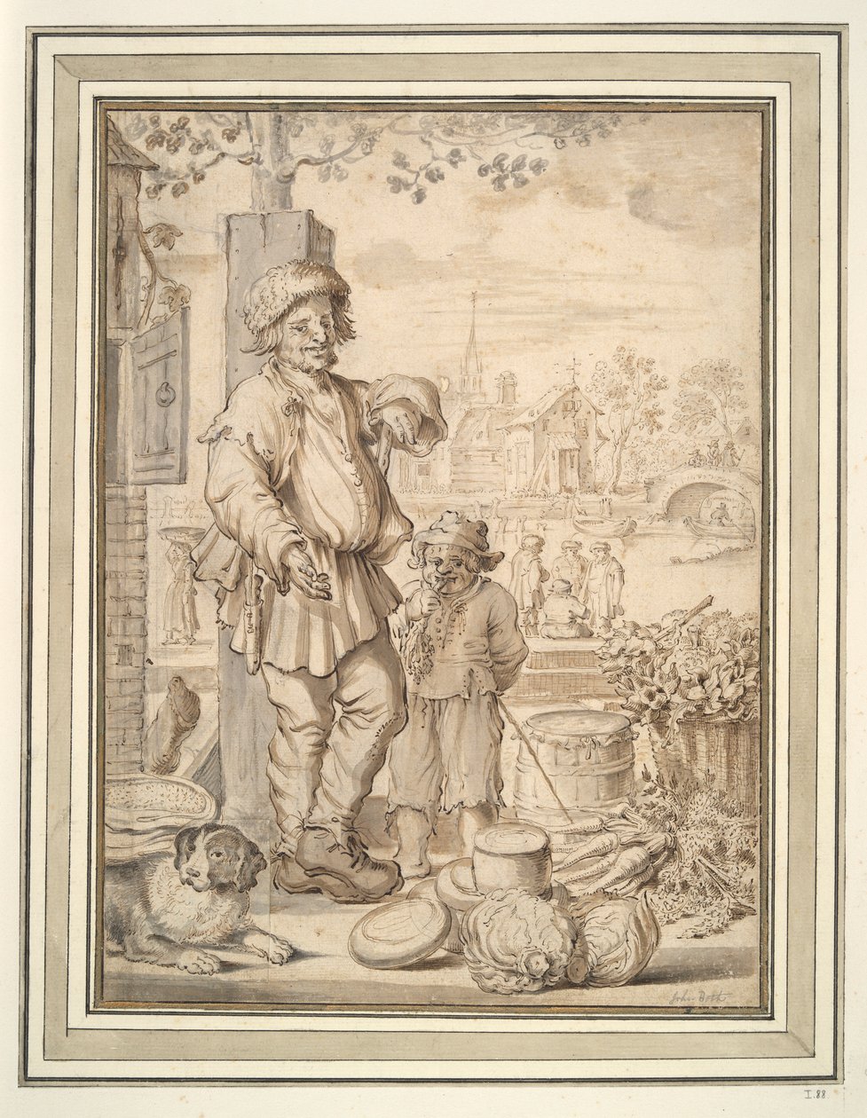 Bauer und Kind auf dem Markt von Unknown