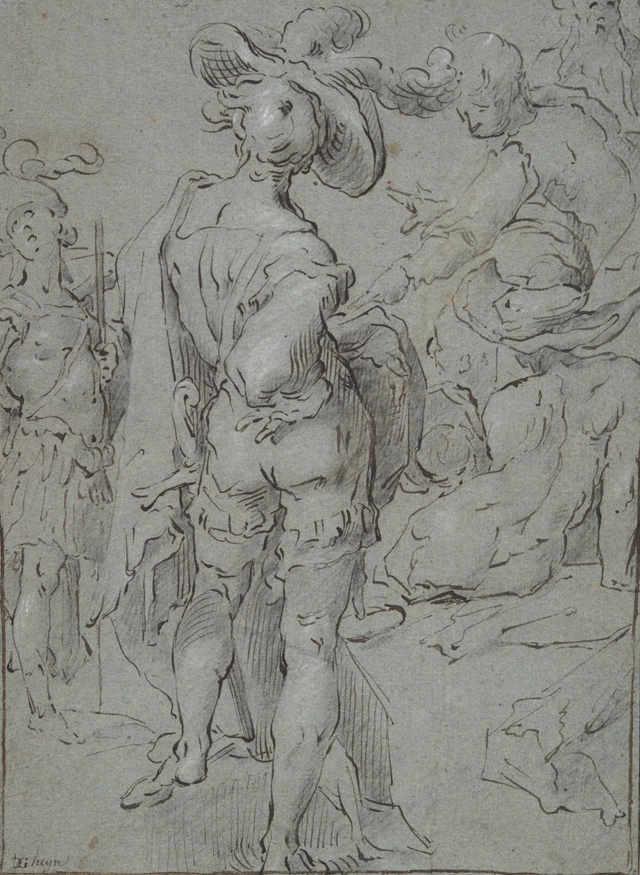 Stehender Jugendlicher von hinten gesehen und andere Figuren von Unknown