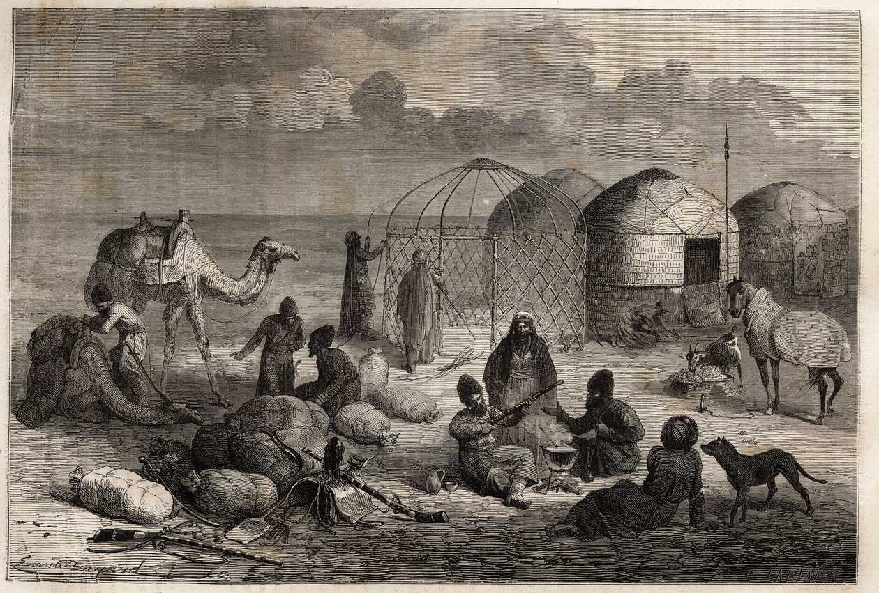 Ein Turkmenenlager im Grenzgebiet von Turkestan und Persien, jedes Zelt ...