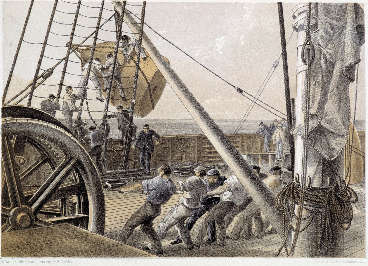 Eine große Punktboje wurde am 2. August 1858 gezeichnet - in „The Atlantic telegraph“ von W. H. Russel, ca. 1860 von Unknown artist