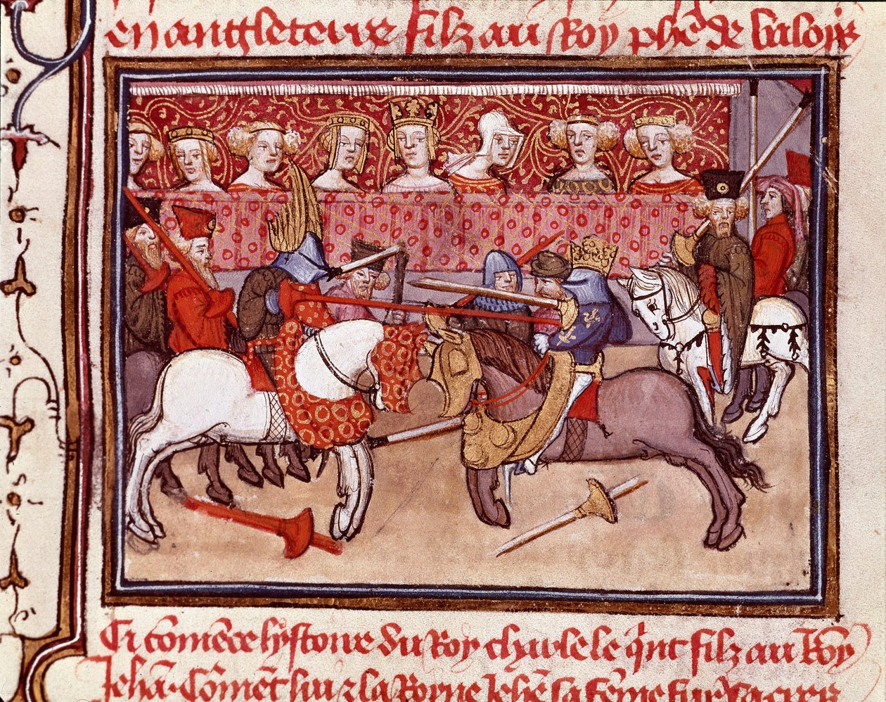 Ein Ritterturnier zur Zeit von König Karl V. von Frankreich (1338-1380). Miniatur aus „Les grandes Chroniques de France“ 14. Jahrhundert, Chantilly, Musée Condé von Unknown artist