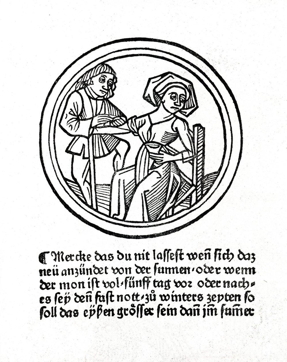 Eine Frau blutet. Holzschnitt in "Buch der Chirurgie" von Hyeronimus Braunschweig. Straßburg 1497 von Unknown artist