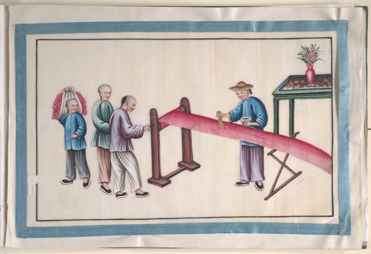 Album mit zwölf Gemälden von Menschen bei der Seidenherstellung von Unknown Artist