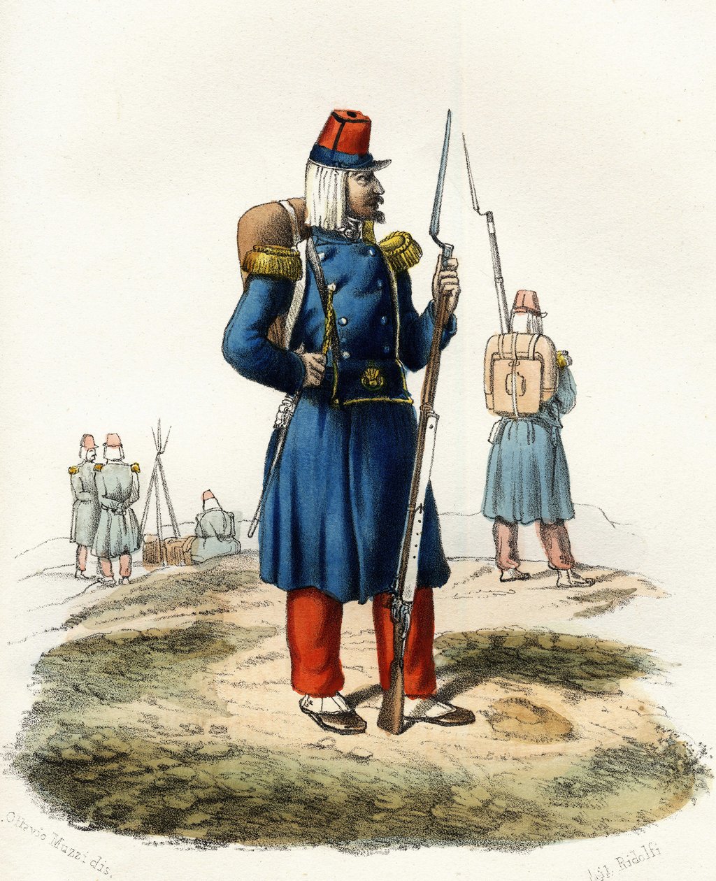 Algerien, leichte Infanterie der französischen Armee Afrikas während der Expedition 1830. In „Storia d