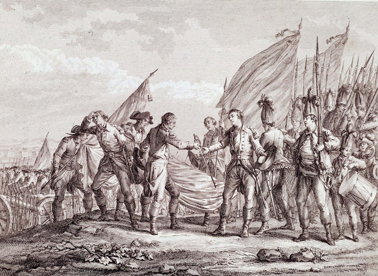 Amerikanischer Unabhängigkeitskrieg: Kapitulation von General Burgoyne in Saratoga von Unknown artist