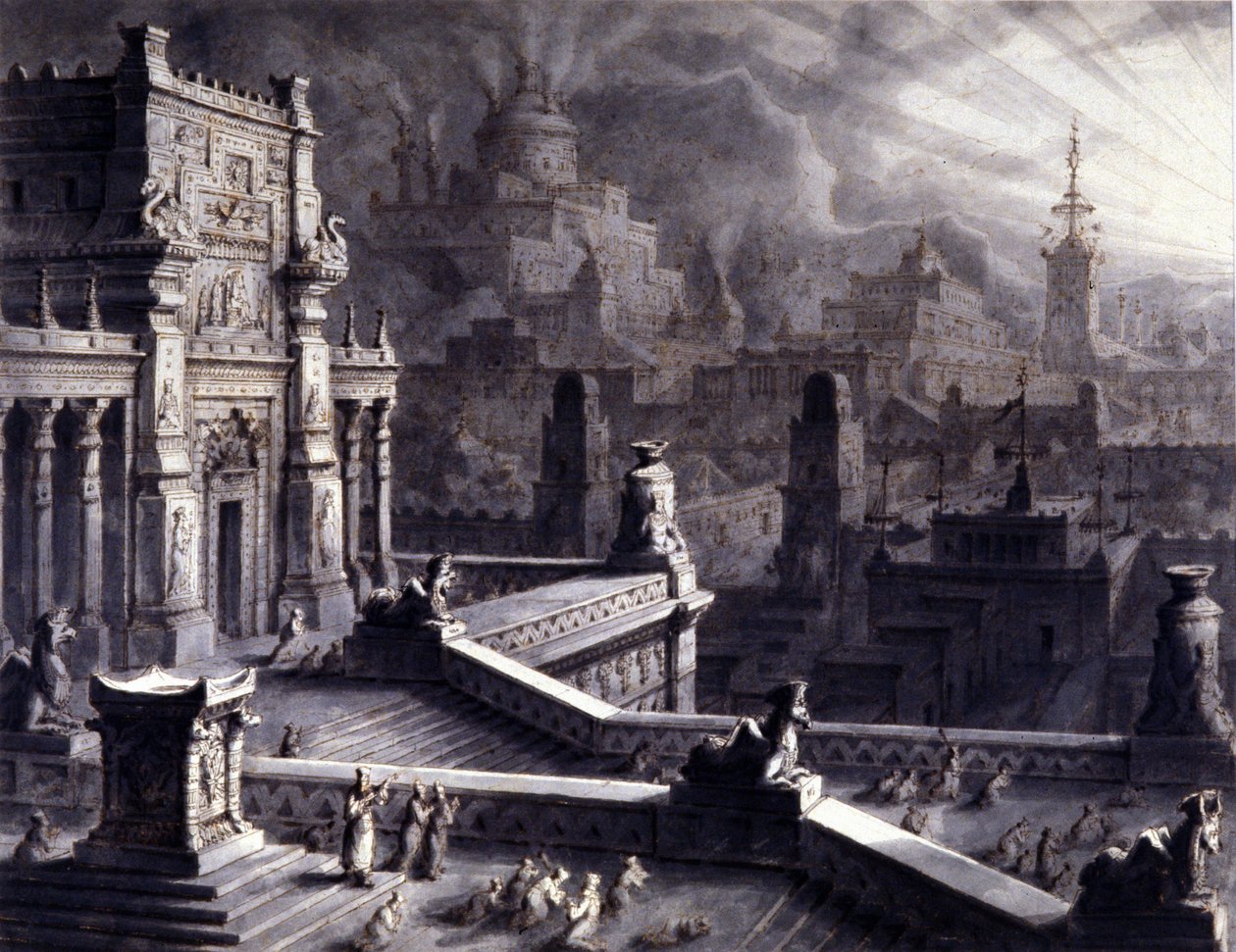 Antike Stadt Persepolis im persischen Achämenidenreich, gegründet von Darios I. im 6. Jahrhundert v. Chr. Sie wurde 331 v. Chr. von Alexander dem Großen geplündert und niedergebrannt. Illustration aus dem 19. Jahrhundert. von Unknown artist