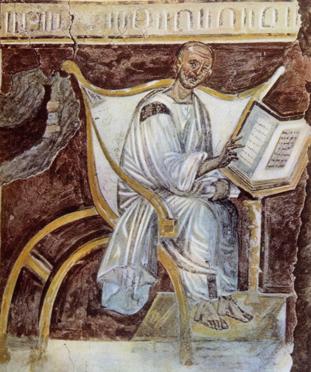 Anonym (um das 6. Jahrhundert). Das älteste Porträt von Augustinus (354 - 430). Rom. Palazzo Lateranense, Scala Santa (Heilige Treppe). Faksimile von Unknown artist