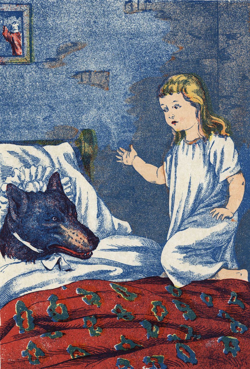 Anonyme Illustration für „Rotkäppchen“, Märchen von Charles Perrault (1628-1703), französischer Schriftsteller. Bildmaterial Marcel Vagne, Jarville Nancy, undatiert (spätes 19. Jahrhundert) von Unknown artist